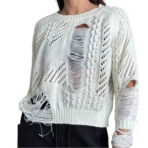 by the way. White Distressed Crew Neck Sweater